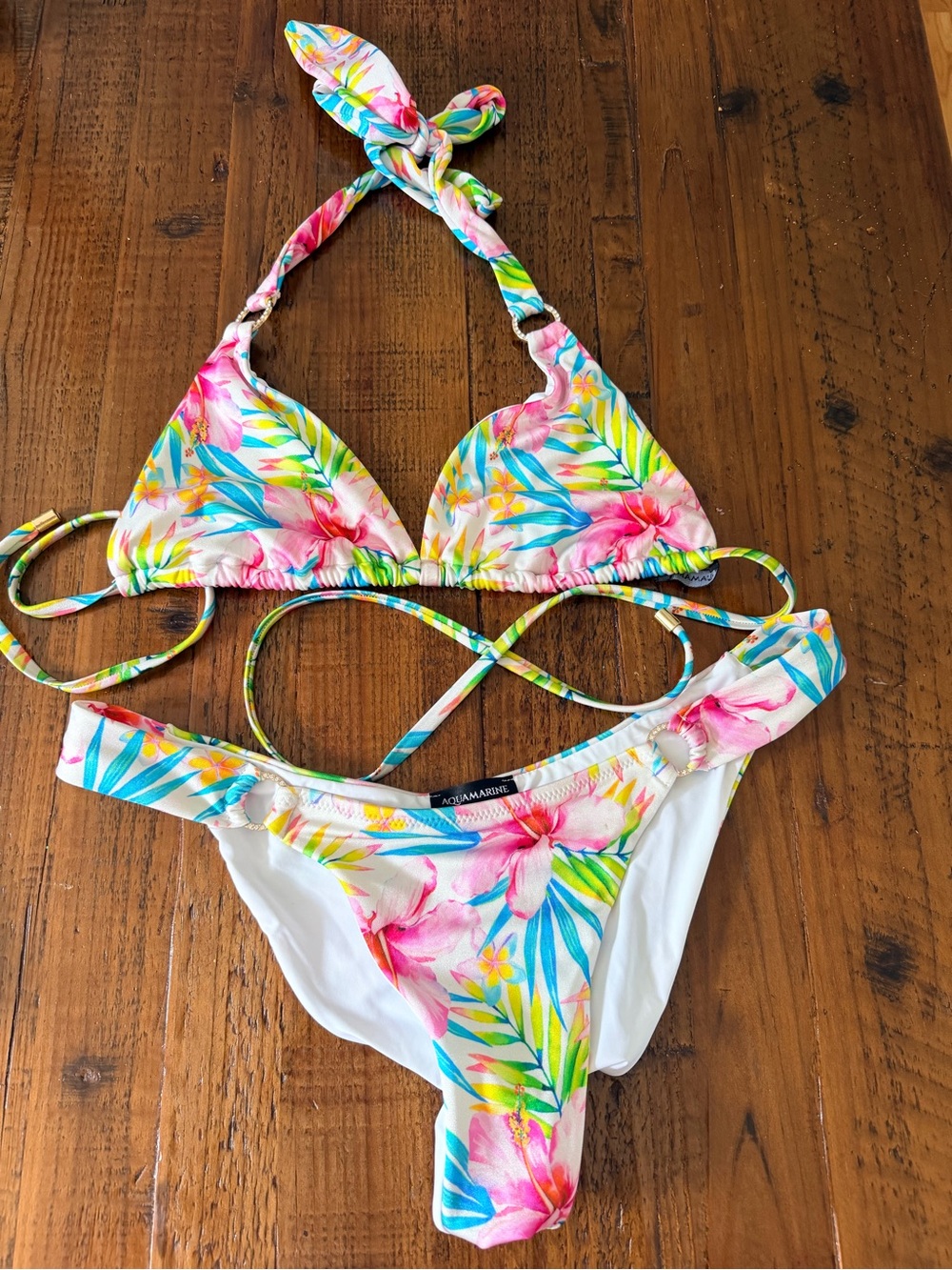 Dolcessa aquamarine Tropical crystal Floral String Bikini set large